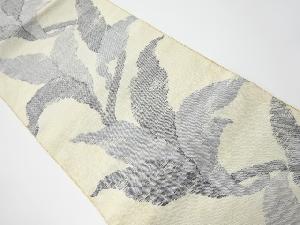 アンティーク　手織り紬抽象植物模様織り出し名古屋帯